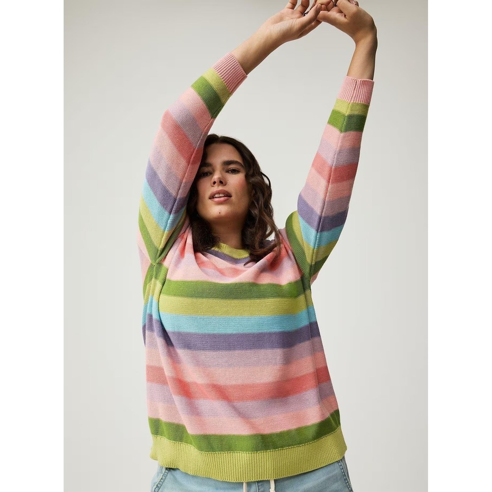 NEW Torrid Women Cotton Pullover Sweater 2X Multi Harley Stripe Crew Neck Knit